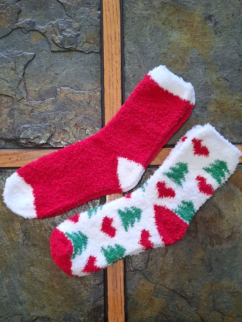 Cozy Red & White Holiday Fuzzy Socks - Pack of 2